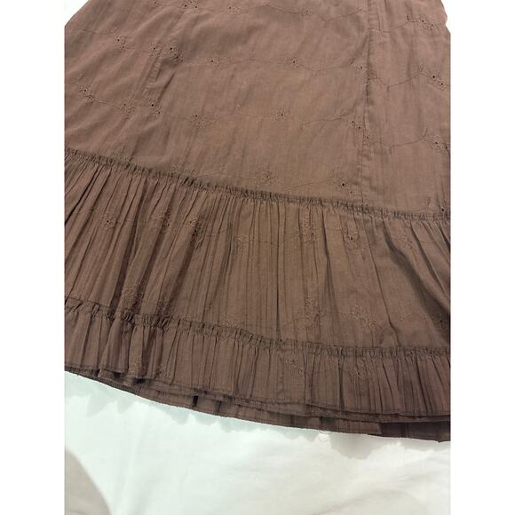Vintage Reserved Womens Medium Brown Tiered Boho Gyspy Fairy Midi Skirt Vacation - Picture 2 of 9